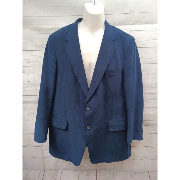 Vtg Doncaster Druckers Blazer Jacket Navyblue Suede 2 Button Mens 46R Union Made - Picture 1 of 12